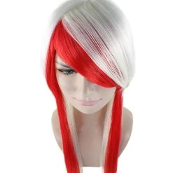 HPO Japanese Cosplay Womens Wig | Red White Two Toned Long Wig | Premium Breathable Capless Cap Men's