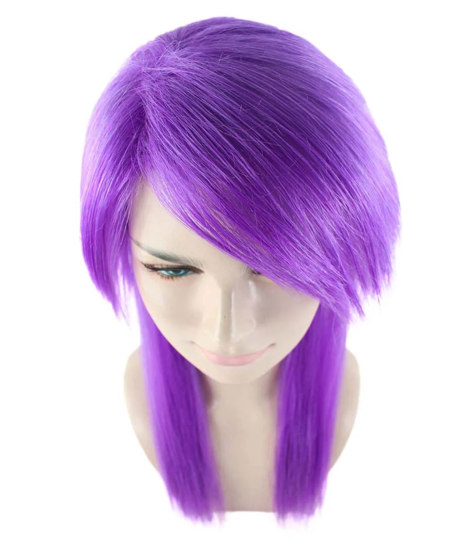 HPO Men's Womens Glamour Wig | Purple Stage/Event Fancy Halloween Wig | Premium Breathable Capless Cap