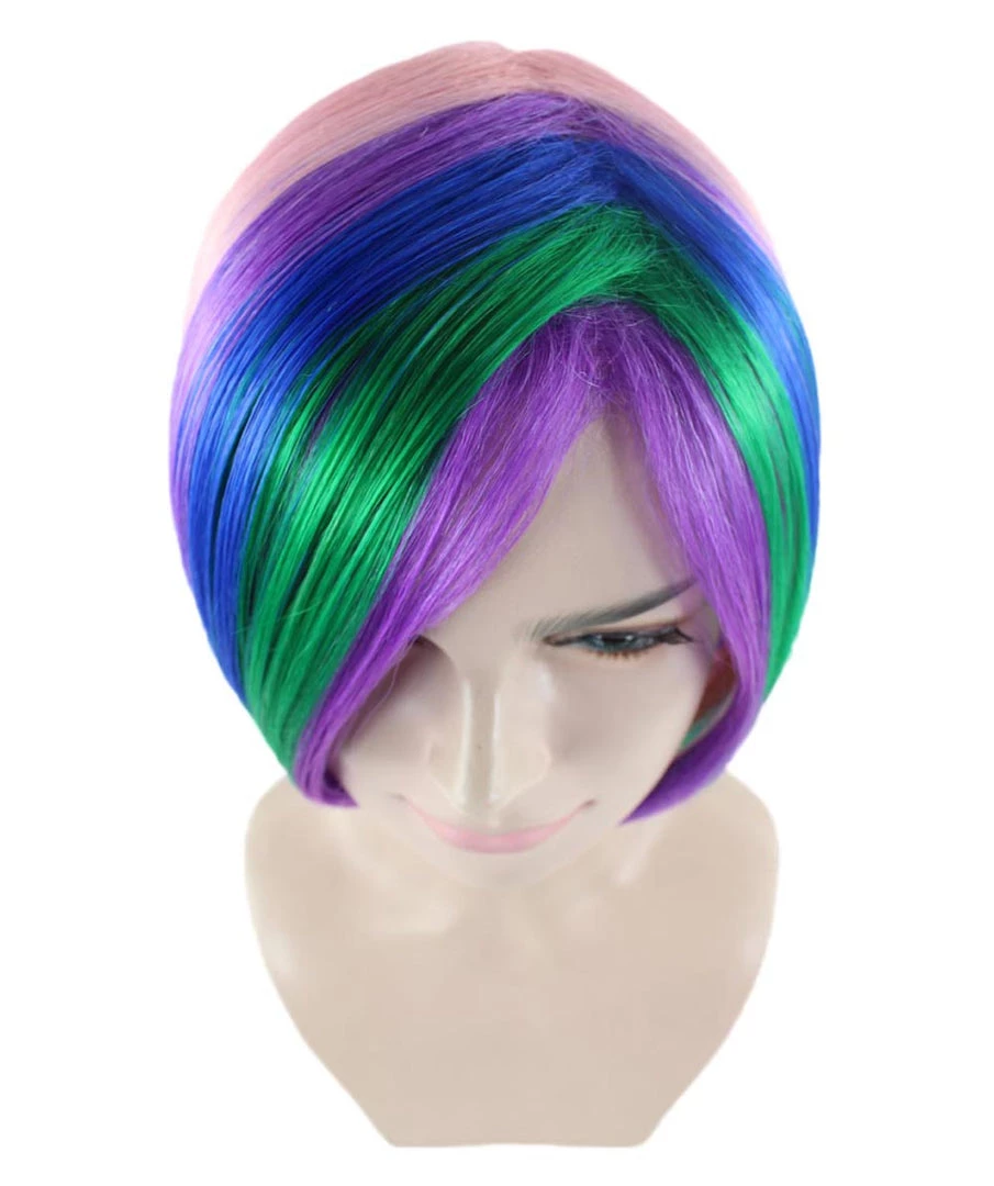 HPO Men's Short Rainbow Womens Wig | Bob Party Ready Fancy Cosplay Halloween Wig | Premium Breathable Capless Cap