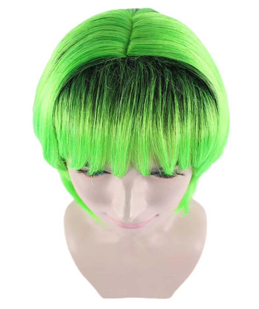 HPO Hard Rockin Black Green Womens Wig | Long Bob Crazy Fancy Halloween Wig | Premium Breathable Capless Cap Women's