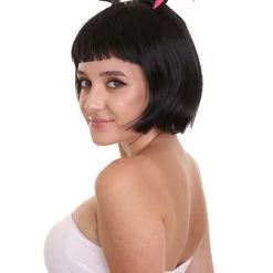 HPO Black Bunny Womens Wig | Easter Cosplay Halloween Wig | Premium Breathable Capless Cap