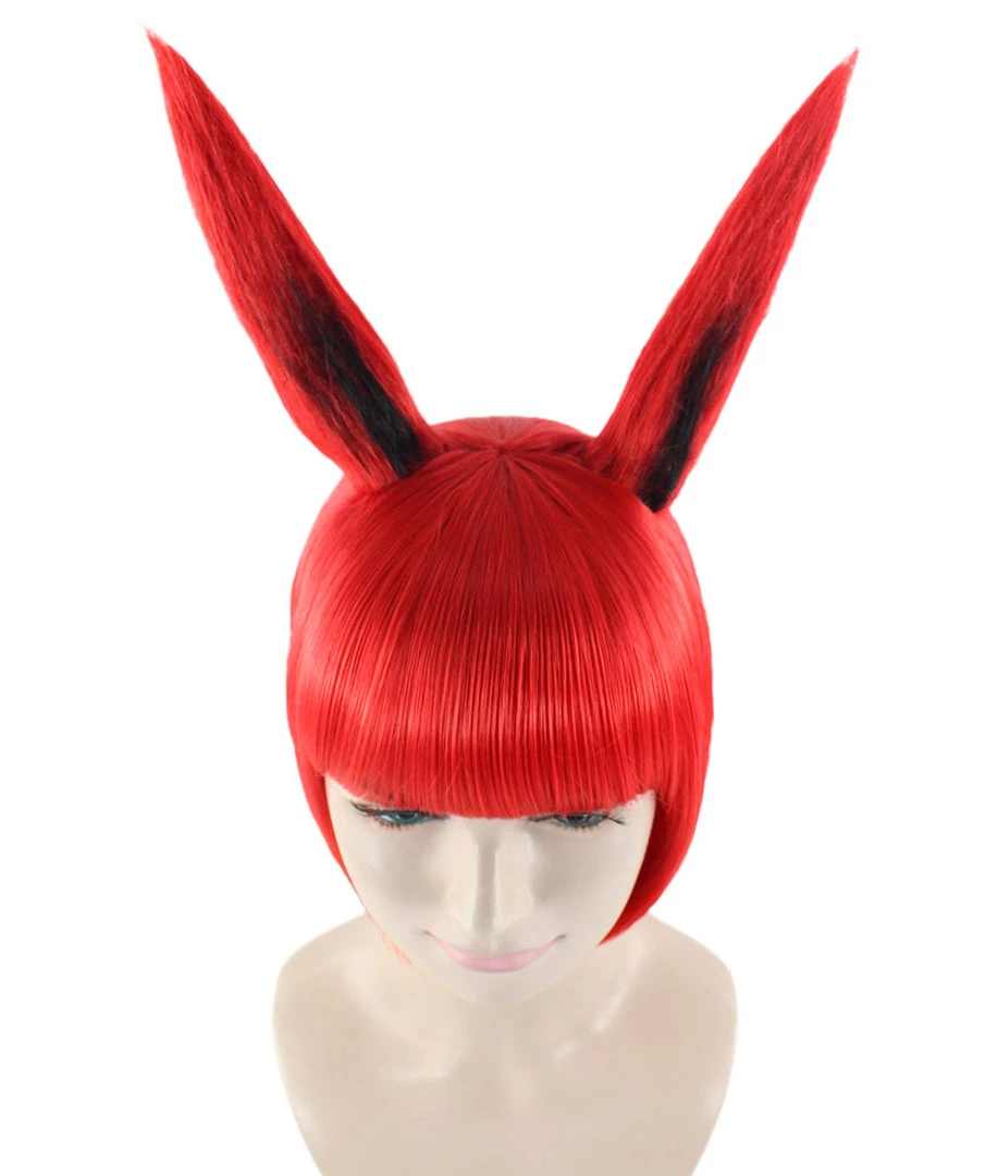 HPO Women's Red Bunny Womens Wig | Rabbit Animal Party Ready Fancy Cosplay Halloween Wig | Premium Breathable Capless Cap