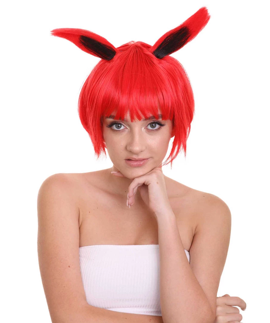 HPO Women's Red Bunny Womens Wig | Rabbit Animal Party Ready Fancy Cosplay Halloween Wig | Premium Breathable Capless Cap