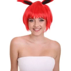 HPO Women's Red Bunny Womens Wig | Rabbit Animal Party Ready Fancy Cosplay Halloween Wig | Premium Breathable Capless Cap