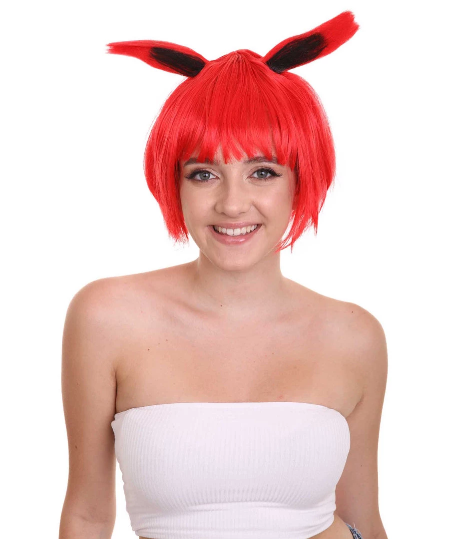 HPO Women's Red Bunny Womens Wig | Rabbit Animal Party Ready Fancy Cosplay Halloween Wig | Premium Breathable Capless Cap