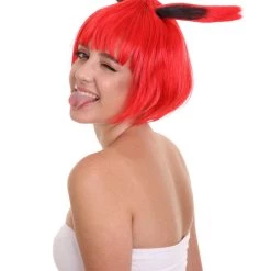 HPO Women's Red Bunny Womens Wig | Rabbit Animal Party Ready Fancy Cosplay Halloween Wig | Premium Breathable Capless Cap