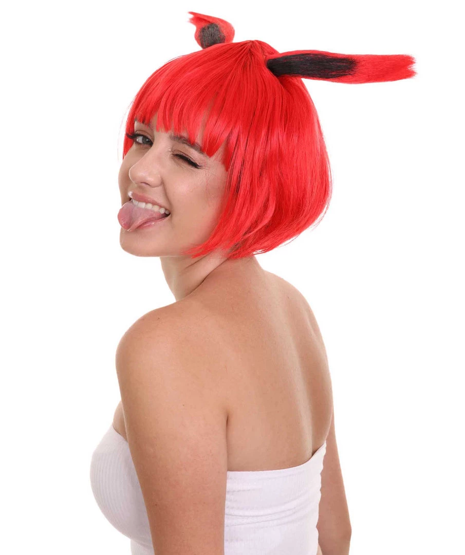 HPO Women's Red Bunny Womens Wig | Rabbit Animal Party Ready Fancy Cosplay Halloween Wig | Premium Breathable Capless Cap