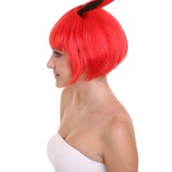 HPO Women's Red Bunny Womens Wig | Rabbit Animal Party Ready Fancy Cosplay Halloween Wig | Premium Breathable Capless Cap