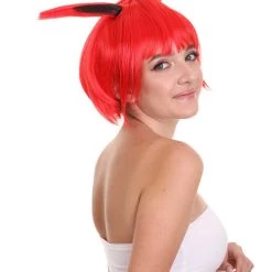HPO Women's Red Bunny Womens Wig | Rabbit Animal Party Ready Fancy Cosplay Halloween Wig | Premium Breathable Capless Cap