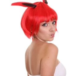 HPO Women's Red Bunny Womens Wig | Rabbit Animal Party Ready Fancy Cosplay Halloween Wig | Premium Breathable Capless Cap