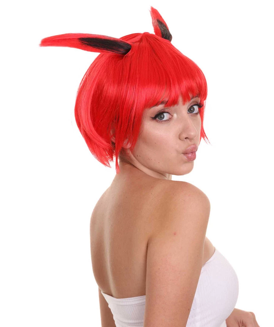 HPO Women's Red Bunny Womens Wig | Rabbit Animal Party Ready Fancy Cosplay Halloween Wig | Premium Breathable Capless Cap