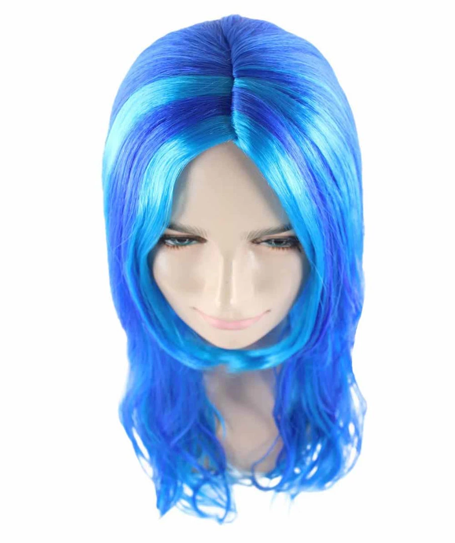 HPO Long Wavy Blue Womens Wig | Sexy Cosplay Party Halloween Wig | Premium Breathable Capless Cap Women's