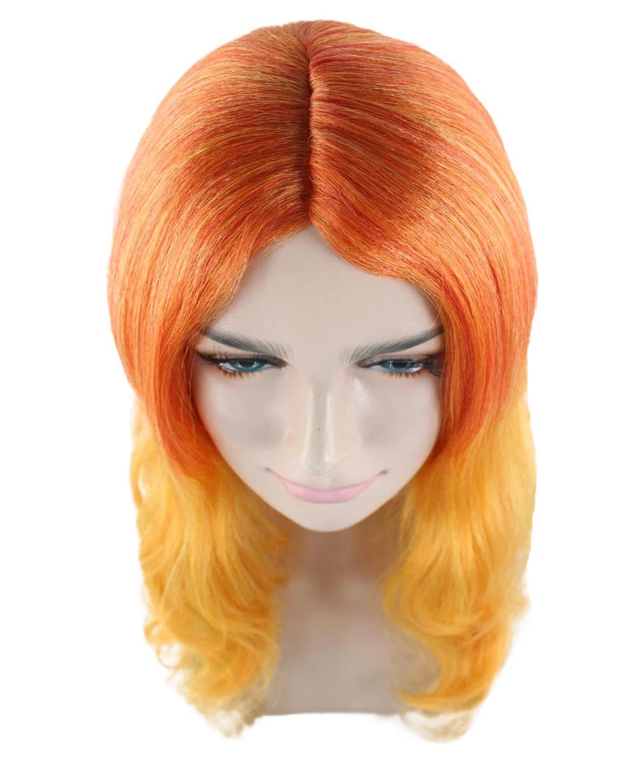 HPO Two-Tone Long Wavy Orange Womens Wig | Sexy Cosplay Party Halloween Wig | Premium Breathable Capless Cap Women's