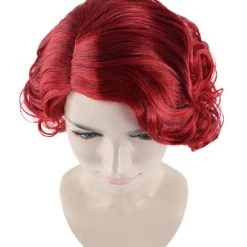 HPO Red French Maid Womens Wig | Short Curly Cosplay Halloween Wig | Premium Breathable Capless Cap Women's