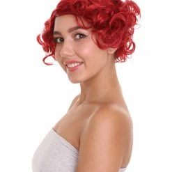 HPO Red French Maid Womens Wig | Short Curly Cosplay Halloween Wig | Premium Breathable Capless Cap Women's