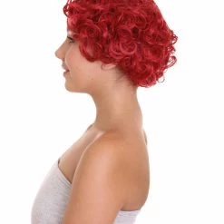 HPO Red French Maid Womens Wig | Short Curly Cosplay Halloween Wig | Premium Breathable Capless Cap Women's