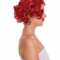 HPO Red French Maid Womens Wig | Short Curly Cosplay Halloween Wig | Premium Breathable Capless Cap Women's