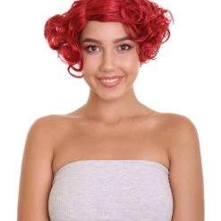 HPO Red French Maid Womens Wig | Short Curly Cosplay Halloween Wig | Premium Breathable Capless Cap Women's
