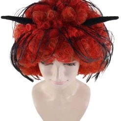HPO Womens Devil Wig With Horns | Jumbo Super Size Afro Almost Red Halloween Wig | Premium Breathable Capless Cap Women's