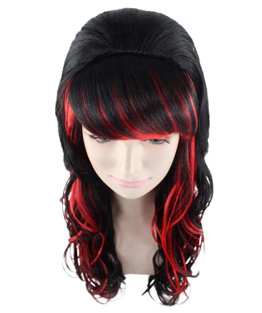 HPO Black & Red Seduction Womens Wig | Long Curly Fashion Cosplay Halloween Wig | Premium Breathable Capless Cap