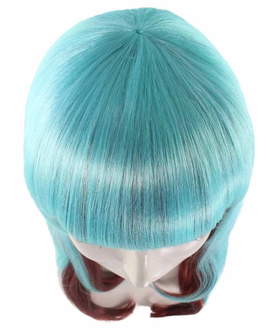 HPO Women's Long Wavy Blue & Brown Womens Wig | Fancy Party Event Ready Halloween Wig | Premium Breathable Capless Cap