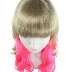 HPO Women's Long Wavy Blonde & Pink Womens Wig | Fancy Party Event Ready Halloween Wig | Premium Breathable Capless Cap