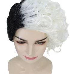 HPO Womens Wig TV/Movie Short Black & White Fancy Cosplay Halloween Wig | Premium Breathable Capless Cap