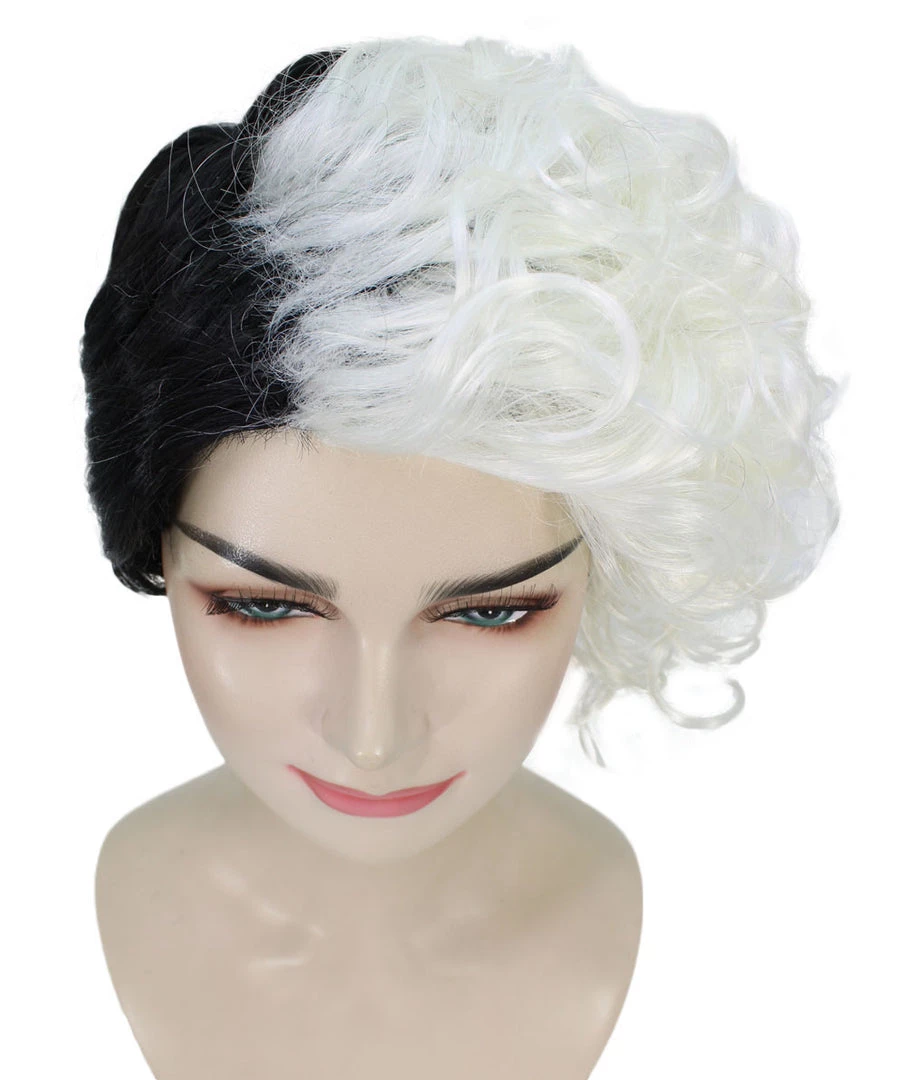 HPO Womens Wig TV/Movie Short Black & White Fancy Cosplay Halloween Wig | Premium Breathable Capless Cap