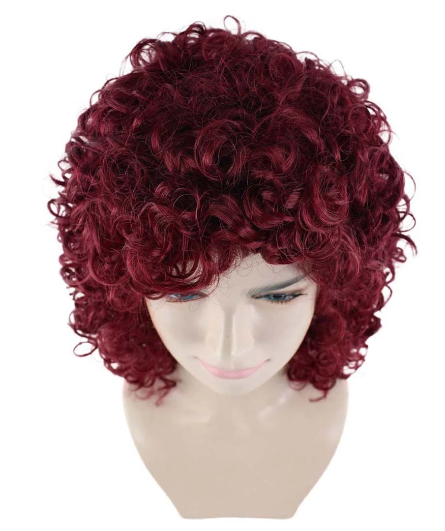 HPO Dancehall Diva Womens Wig | Burgundy Curly Character Cosplay Halloween Wig | Premium Breathable Capless Cap