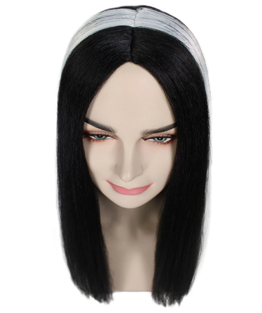 HPO Men's Medium Vampiress Womens Wig | Thick Black & White Wig | Premium Breathable Capless Cap