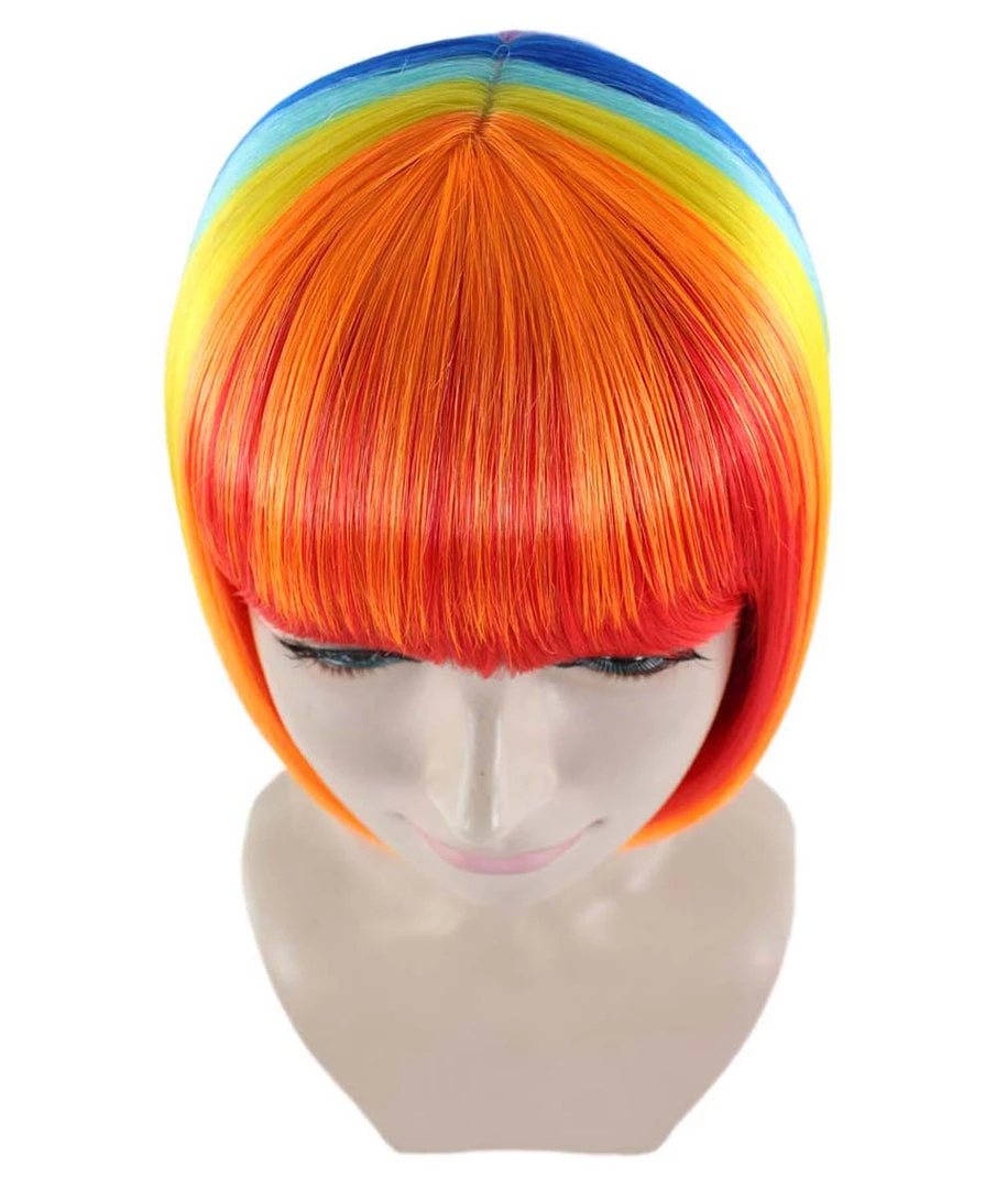 HPO Rainbow Bob Womens Wig | Party Ready Fancy Cosplay Halloween Wig | Premium Breathable Capless Cap