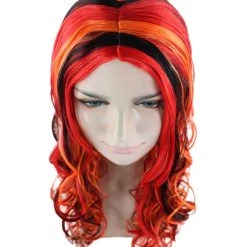 HPO Red Multicolor Womens Wig | Long Curly Party Ready Fancy Cosplay Halloween Wig | Premium Breathable Capless Cap