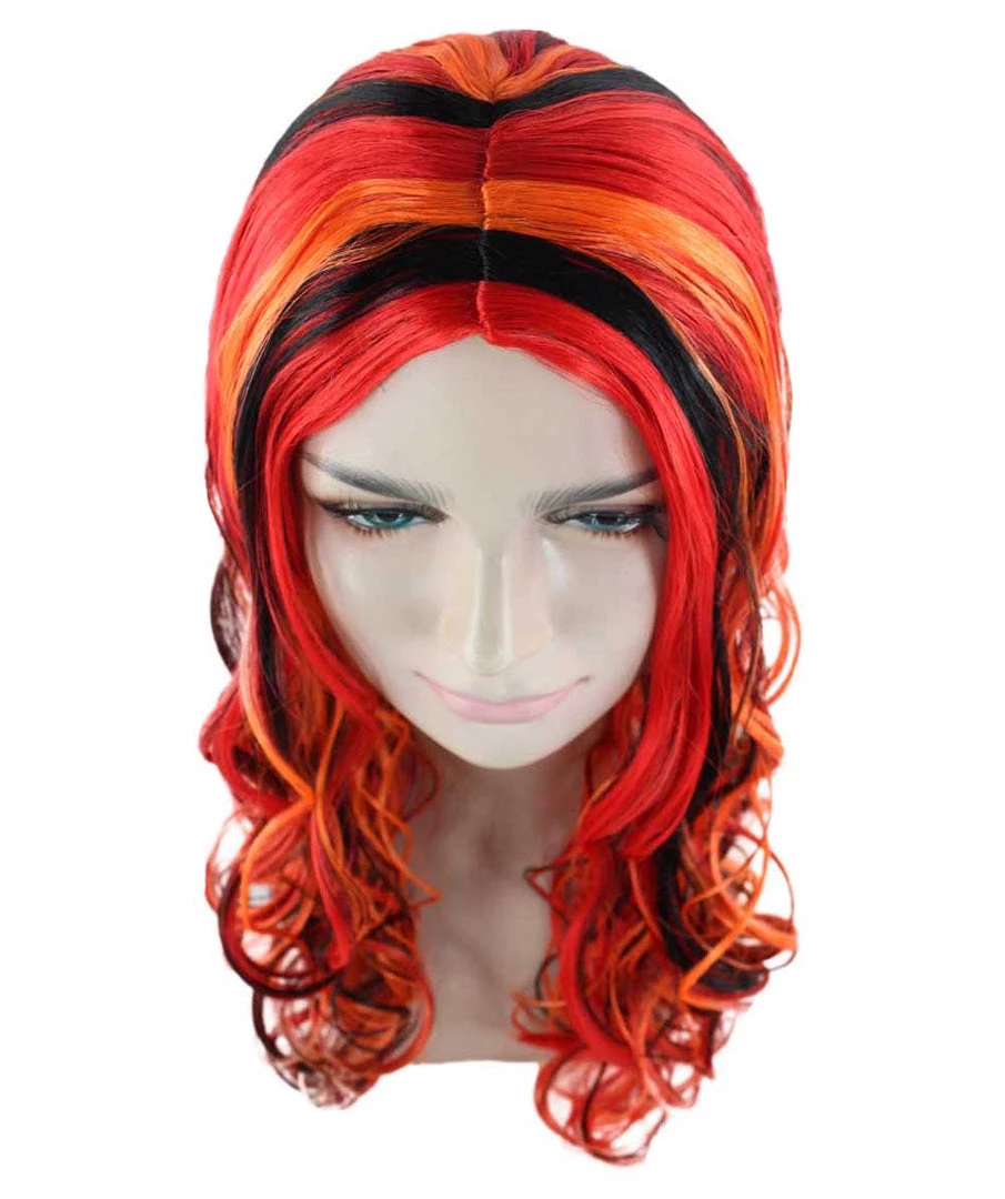 HPO Red Multicolor Womens Wig | Long Curly Party Ready Fancy Cosplay Halloween Wig | Premium Breathable Capless Cap