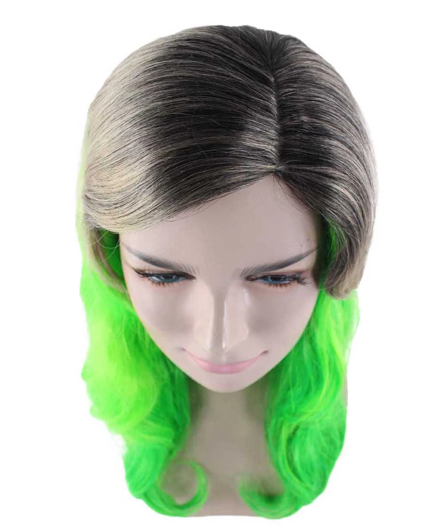 HPO Women's Long Wavy Ombre Green Womens Wig | Fancy Party Event Ready Halloween Wig | Premium Breathable Capless Cap