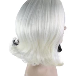 HPO Womens White Black Wig | Medium Two-toned Black & White Wig | Premium Breathable Capless Cap