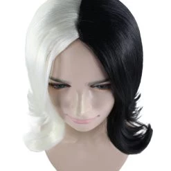 HPO Womens White Black Wig | Medium Two-toned Black & White Wig | Premium Breathable Capless Cap