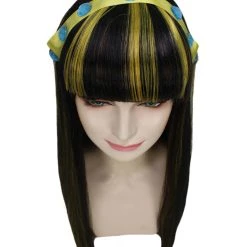 HPO Monster Womens Wig | Black Gold Long Cosplay Halloween Wig | Premium Breathable Capless Cap