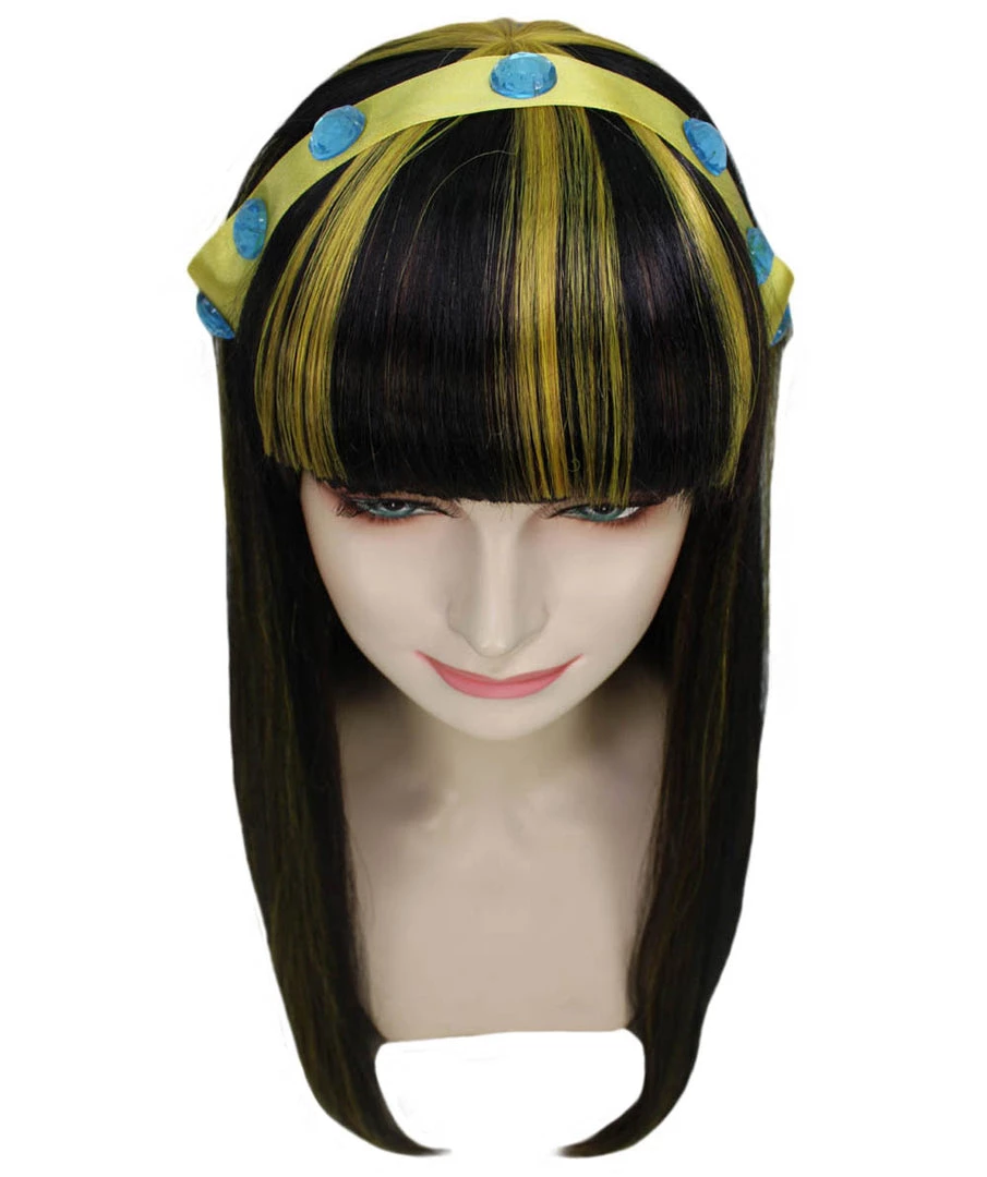 HPO Monster Womens Wig | Black Gold Long Cosplay Halloween Wig | Premium Breathable Capless Cap