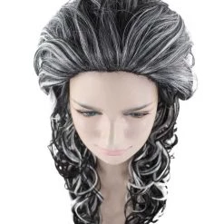 HPO Women's Wicked Witch Womens Wig | Black & White Curly Medium Wig | Premium Breathable Capless Cap