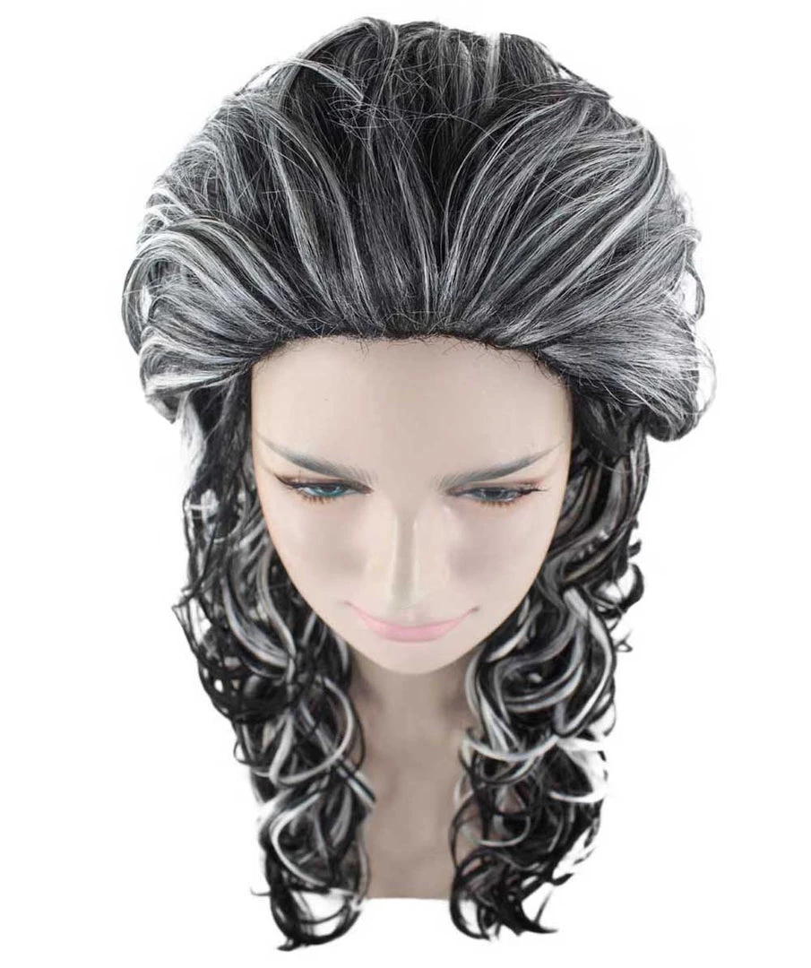 HPO Women's Wicked Witch Womens Wig | Black & White Curly Medium Wig | Premium Breathable Capless Cap
