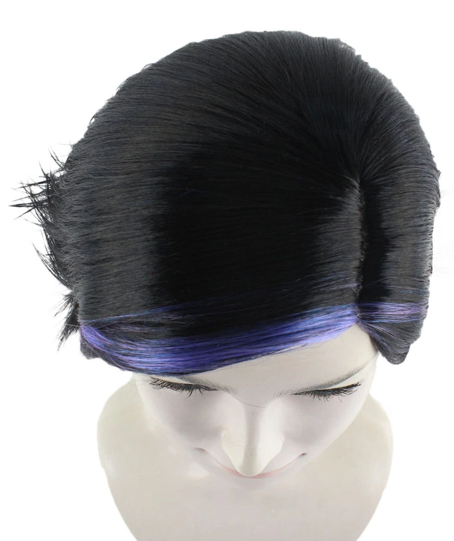 HPO Animation Hero Womens Wig | Short Black Purple TV/Movie Wig | Premium Breathable Capless Cap