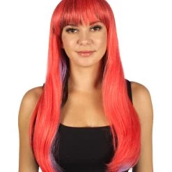 HPO Womens Red & Black Temptress Wig | Party Ready Fancy Cosplay Halloween Wig | Premium Breathable Capless Cap