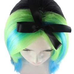 HPO Bewitching Blue Mixed Womens Wig | Farm Girl Black Blue Green Cosplay Halloween Wig | Premium Breathable Capless Cap Women's