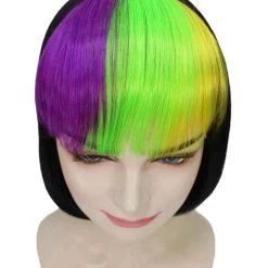 HPO Mardi Gras Bob Womens Wig | Colorful Fancy Party Event Ready Halloween Wig | Premium Breathable Capless Cap