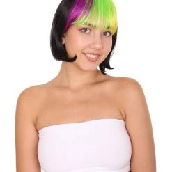 HPO Mardi Gras Bob Womens Wig | Colorful Fancy Party Event Ready Halloween Wig | Premium Breathable Capless Cap