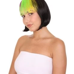 HPO Mardi Gras Bob Womens Wig | Colorful Fancy Party Event Ready Halloween Wig | Premium Breathable Capless Cap