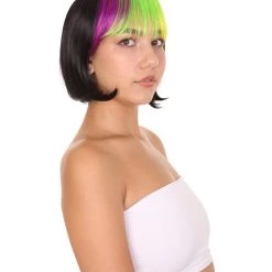 HPO Mardi Gras Bob Womens Wig | Colorful Fancy Party Event Ready Halloween Wig | Premium Breathable Capless Cap