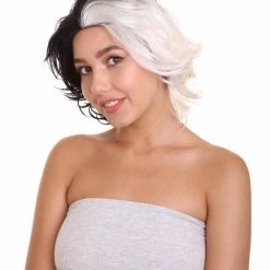 HPO Womens Wig | TV/Movie Short Black & White Fancy Cosplay Halloween Wig | Premium Breathable Capless Cap