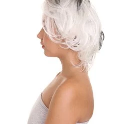 HPO Womens Wig | TV/Movie Short Black & White Fancy Cosplay Halloween Wig | Premium Breathable Capless Cap