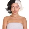 HPO Womens Wig | TV/Movie Short Black & White Fancy Cosplay Halloween Wig | Premium Breathable Capless Cap